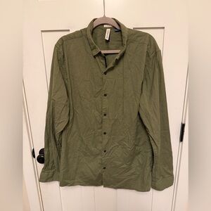 Artefact Slim Green Long Sleeve Button Down Shirt XL Tall Cotton Stretch